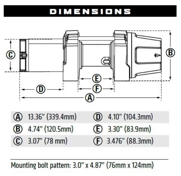 Warn VRX 35 Winch with Wire Rope - 12V Drawing