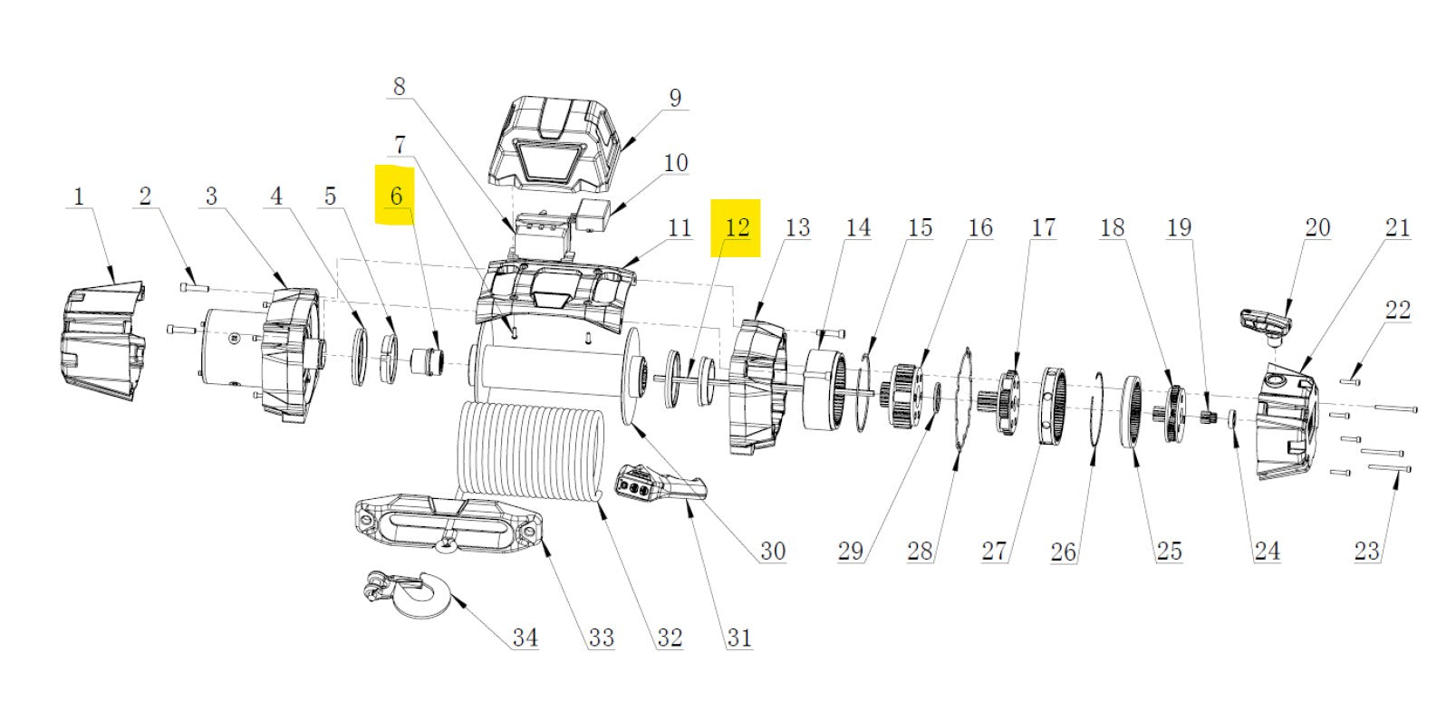 Parts drawing showing location of the parts