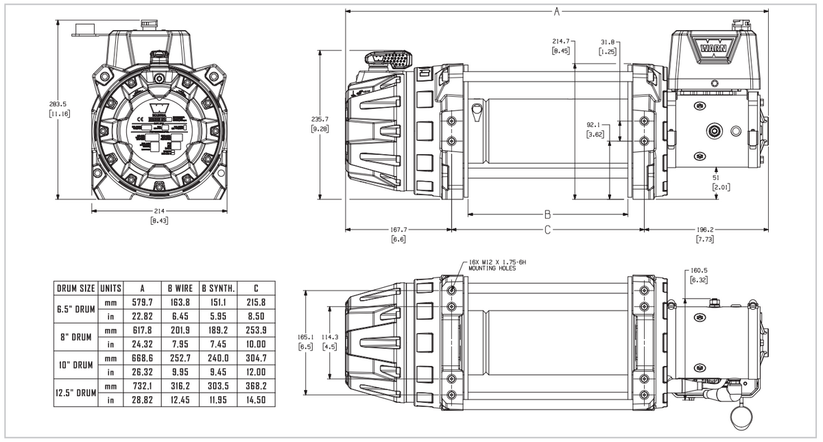 Warn Series G2 9 DC Electric Winch- 12V Drawing