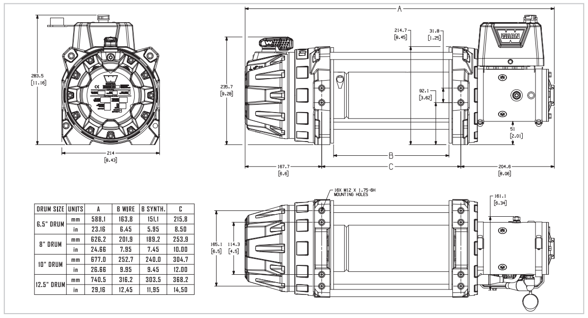 Warn Series G2 9 DC Electric Winch- 24V Drawing