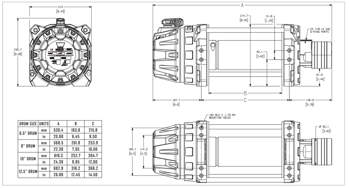 Warn Series G2 9 Hydraulic Winch-3.0 CI motor/Air clutch Drawing