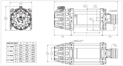 Warn Series G2 12 Hydraulic Winch - 4.0CI Motor, Manual Clutch Drawing