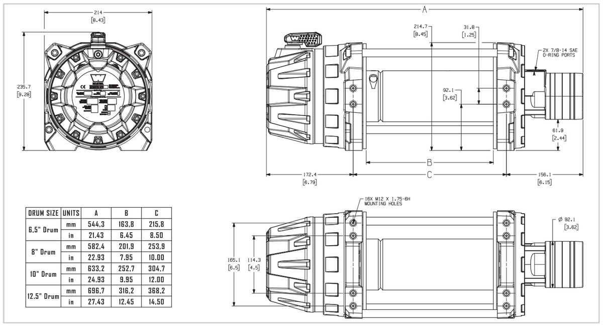 Warn Series G2 18 Hydraulic Winch- 6.0 CI motor/manual clutch Drawing