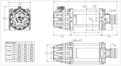 Warn Series G2 18 Hydraulic Winch- 6.0 CI motor/air clutch Drawing