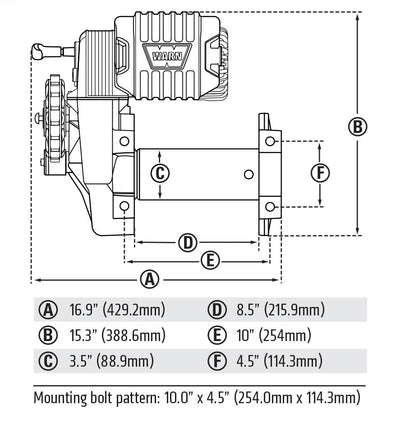 Warn M8274-S 12V Winch - Synthetic Rope Drawing