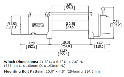 Warn XD9 12V Winch 9000 lb Capacity Wire Rope Drawing