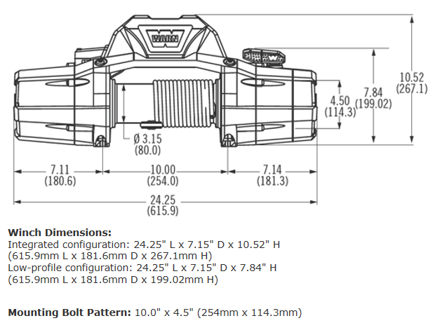 Warn Zeon 8 CE Winch with Wire Rope - 12V Drawing