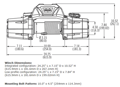 Warn Zeon 10 CE Winch with Wire Rope - 12V Drawing