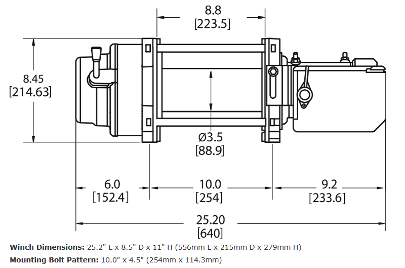Warn M15-S 12V Winch with Synthetic Rope Drawing