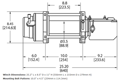 Warn M15-S 12V Winch with Synthetic Rope Drawing