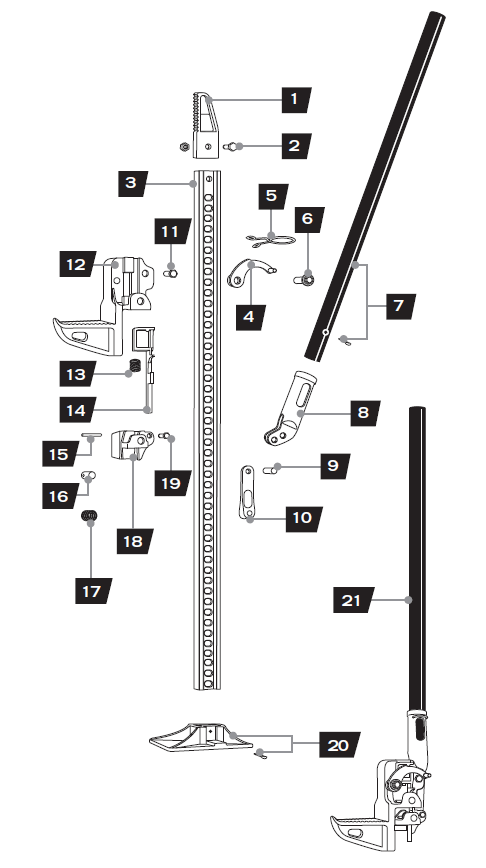 Spare parts drawing for a Hi-Lift Jack