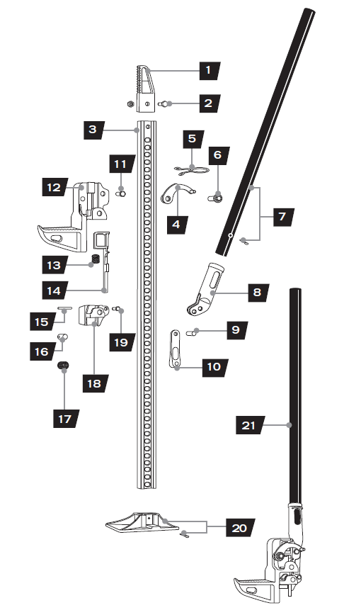 Spare parts drawing for Hi-Lift jack